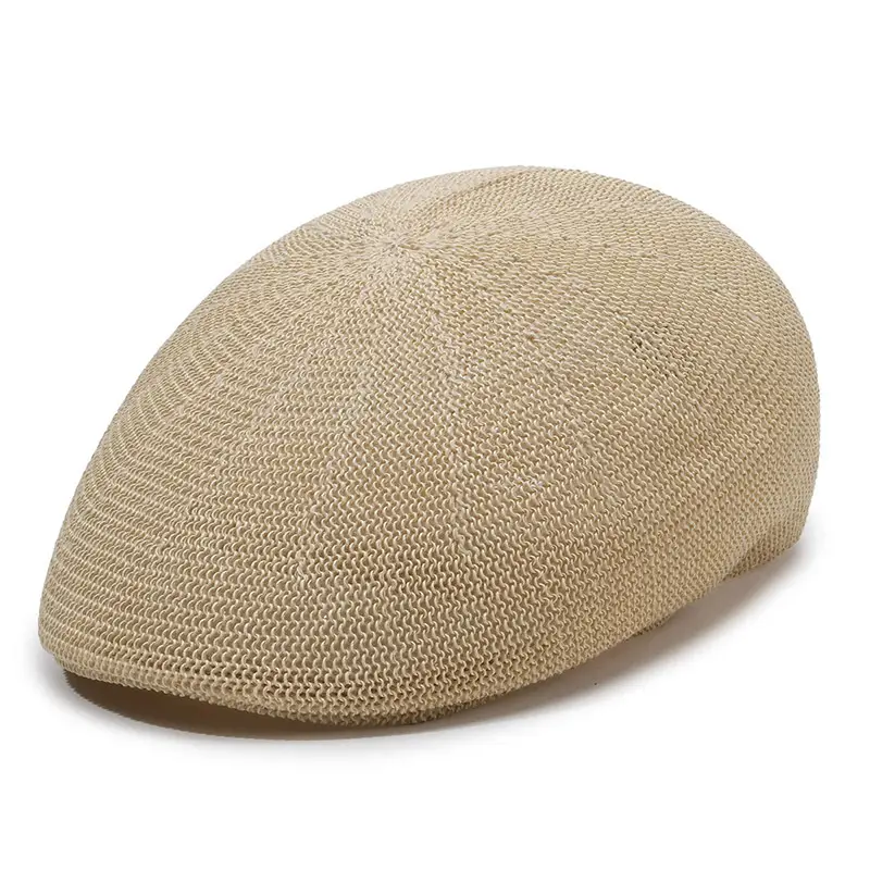 Men Straw Beret Hat Brown Mesh Outdoor Sun Hat - Image 6
