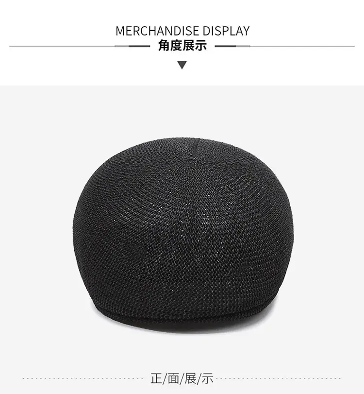 Men Straw Beret Hat Brown Mesh Outdoor Sun Hat — feature 15