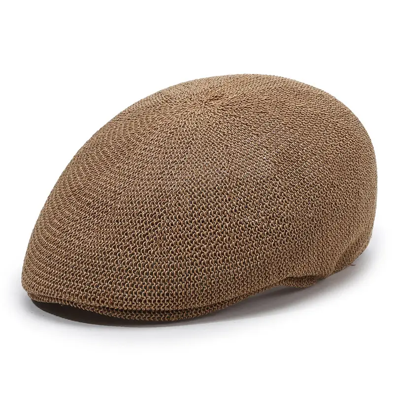 Men Straw Beret Hat Brown Mesh Outdoor Sun Hat - Image 2