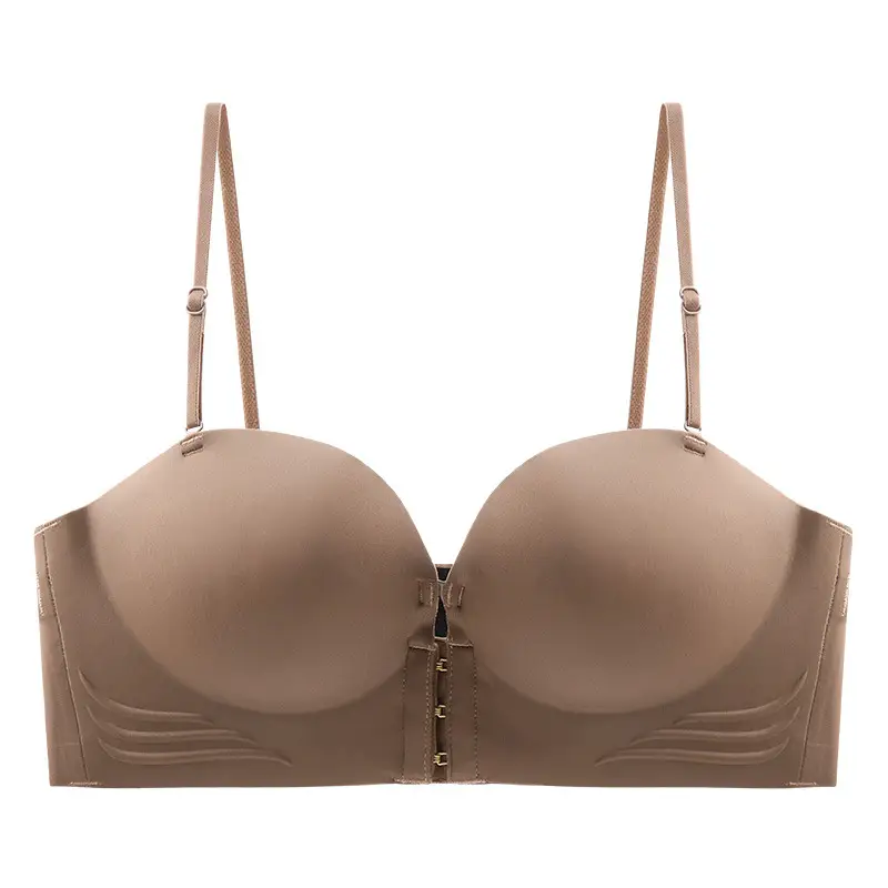 Front-Clasp Push-Up Bra, Strapless, Non-Slip, Lift-Up, Thickened for Small Busts, Invisible Seamless Bandeau Bra for Women