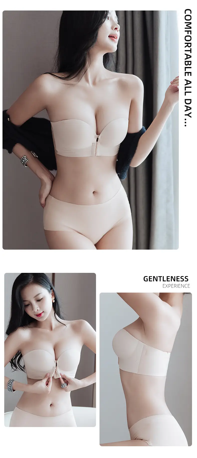 Front-Clasp Push-Up Bra, Strapless, Non-Slip, Lift-Up, Thickened for Small Busts, Invisible Seamless Bandeau Bra for Women — feature 14