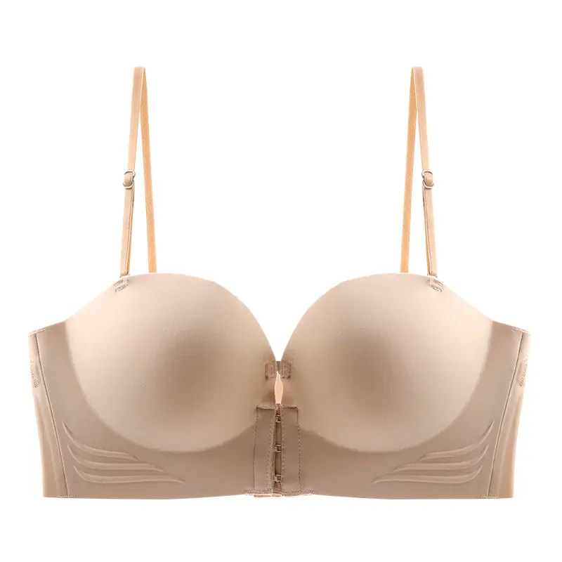 Front-Clasp Push-Up Bra, Strapless, Non-Slip, Lift-Up, Thickened for Small Busts, Invisible Seamless Bandeau Bra for Women
