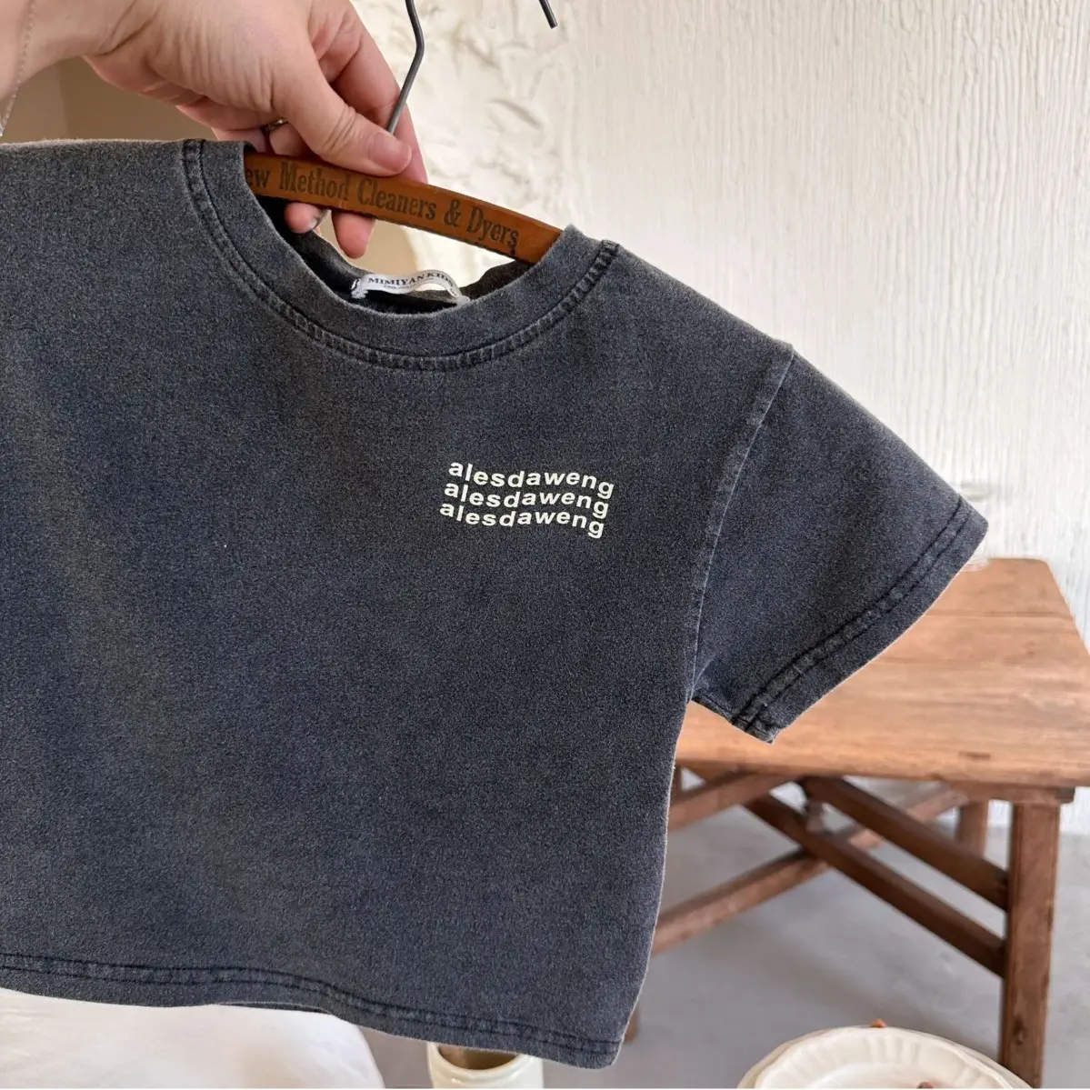 Boys Cotton Short Sleeve Grey T-Shirt with "Jiendeng Wang" Print
