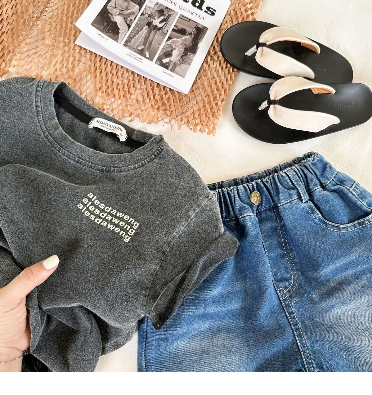 Boys Cotton Short Sleeve Grey T-Shirt with "Jiendeng Wang" Print — feature 5