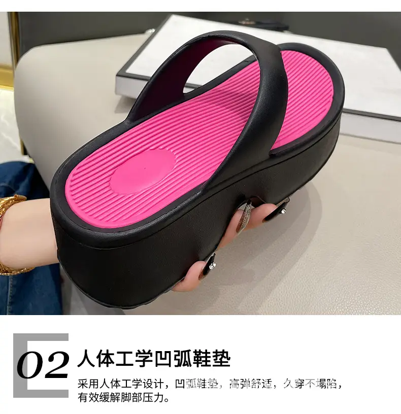 Wedge slippers women's thick-soled wedge slippers women's Korean version of flip-flops 2024 European and American manufacturers — feature 6
