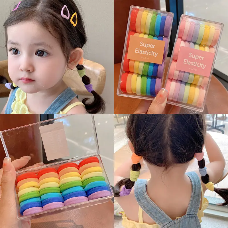 Colorful Rainbow Hair Rings for Girls with Leather Case