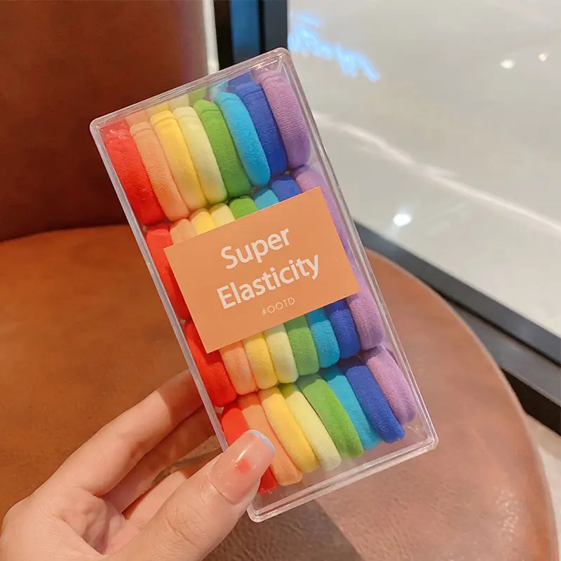 Colorful Rainbow Hair Rings for Girls with Leather Case