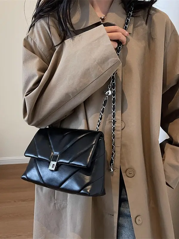Lingge Chain Bag Women Black 2024 New - Image 5