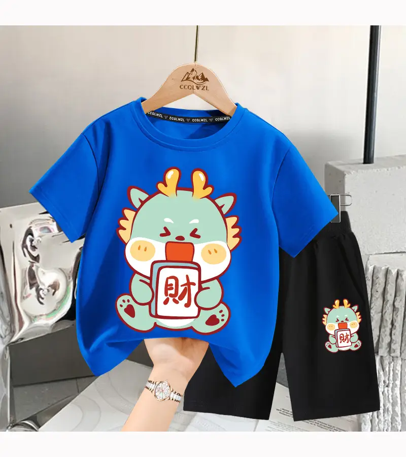 Boys Cotton T-Shirt Blue Dragon Print 2024 — feature 16