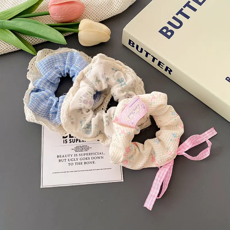 Korean-style Retro Knitted Hair Rings with Lace - Image 9