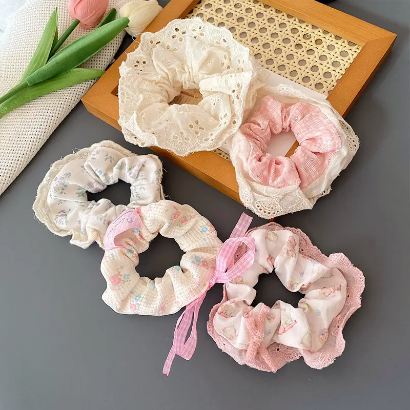 Korean-style Retro Knitted Hair Rings with Lace - Image 10