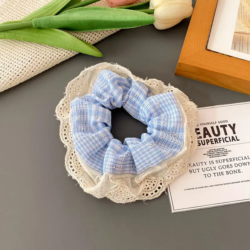 Korean-style Retro Knitted Hair Rings with Lace - Image 2