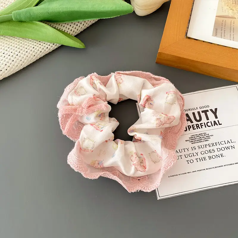 Korean-style Retro Knitted Hair Rings with Lace - Image 3