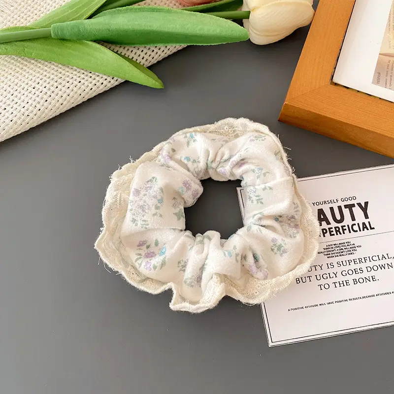 Korean-style Retro Knitted Hair Rings with Lace - Image 4