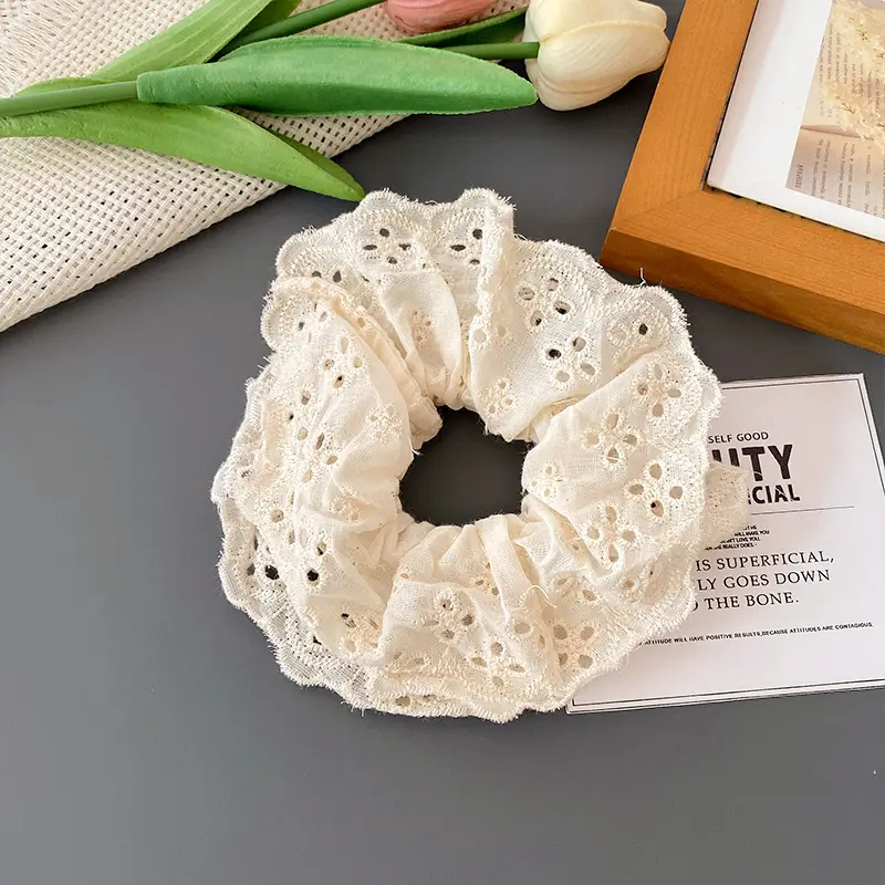 Korean-style Retro Knitted Hair Rings with Lace - Image 5