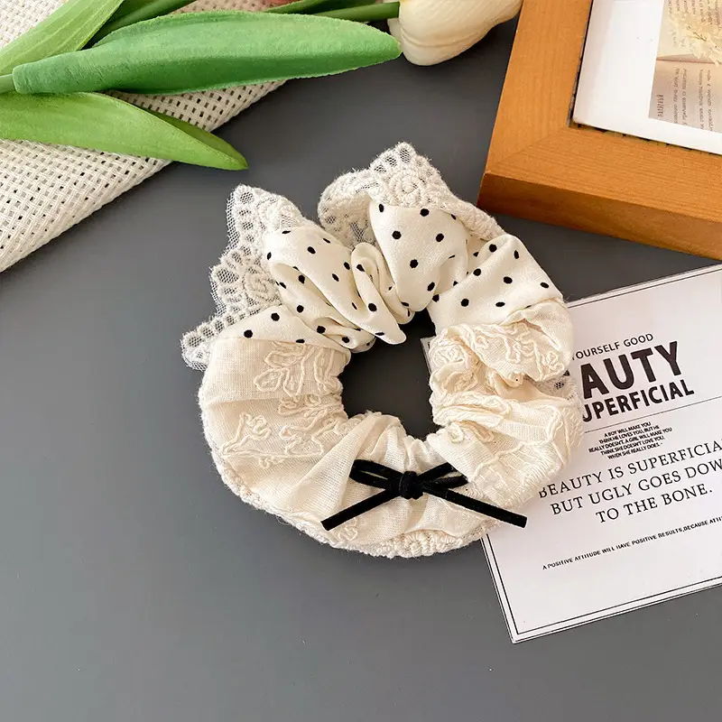 Korean-style Retro Knitted Hair Rings with Lace - Image 6