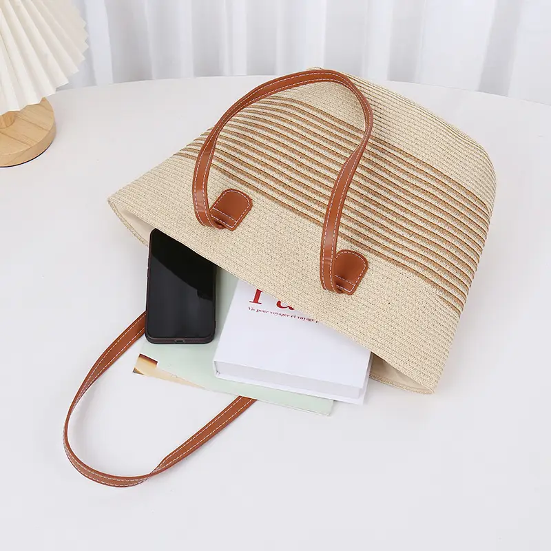 Women Straw Bag Large Capacity One Shoulder Bucket Bag - Image 9