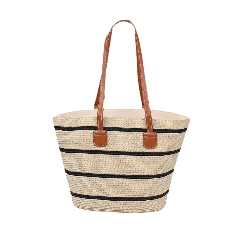 Women Straw Bag Large Capacity One Shoulder Bucket Bag - Image 11