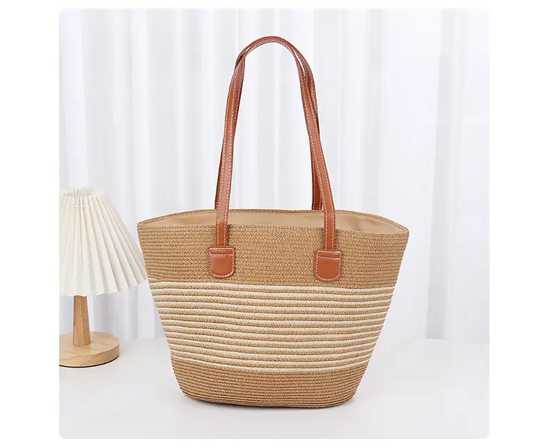Women Straw Bag Large Capacity One Shoulder Bucket Bag — feature 10