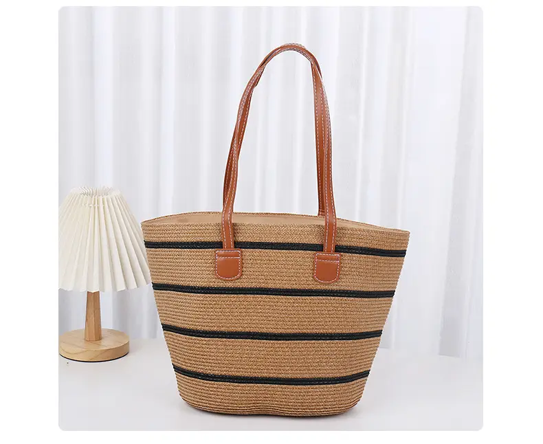Women Straw Bag Large Capacity One Shoulder Bucket Bag — feature 11