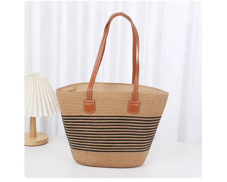 Women Straw Bag Large Capacity One Shoulder Bucket Bag — feature 12