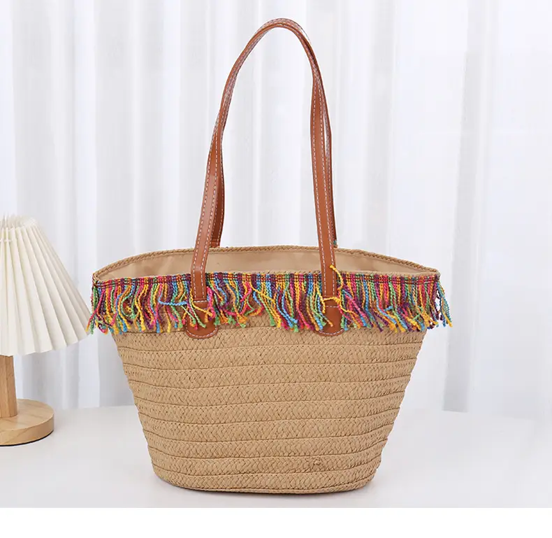 Women Straw Bag Large Capacity One Shoulder Bucket Bag — feature 8