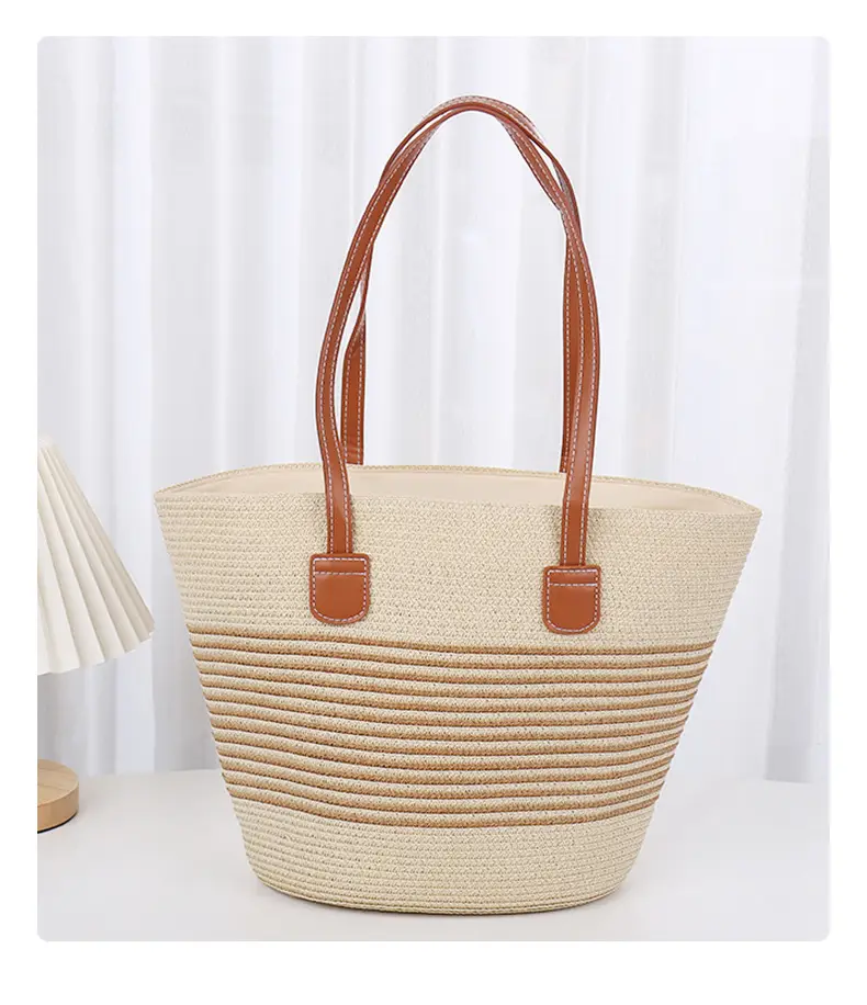 Women Straw Bag Large Capacity One Shoulder Bucket Bag — feature 9