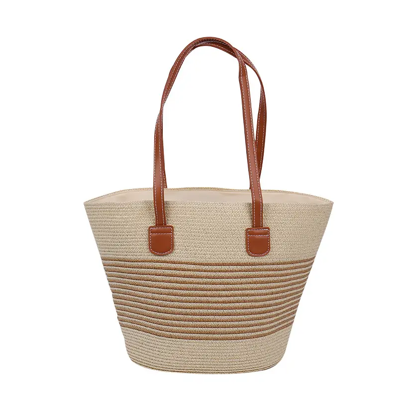 Women Straw Bag Large Capacity One Shoulder Bucket Bag - Image 5