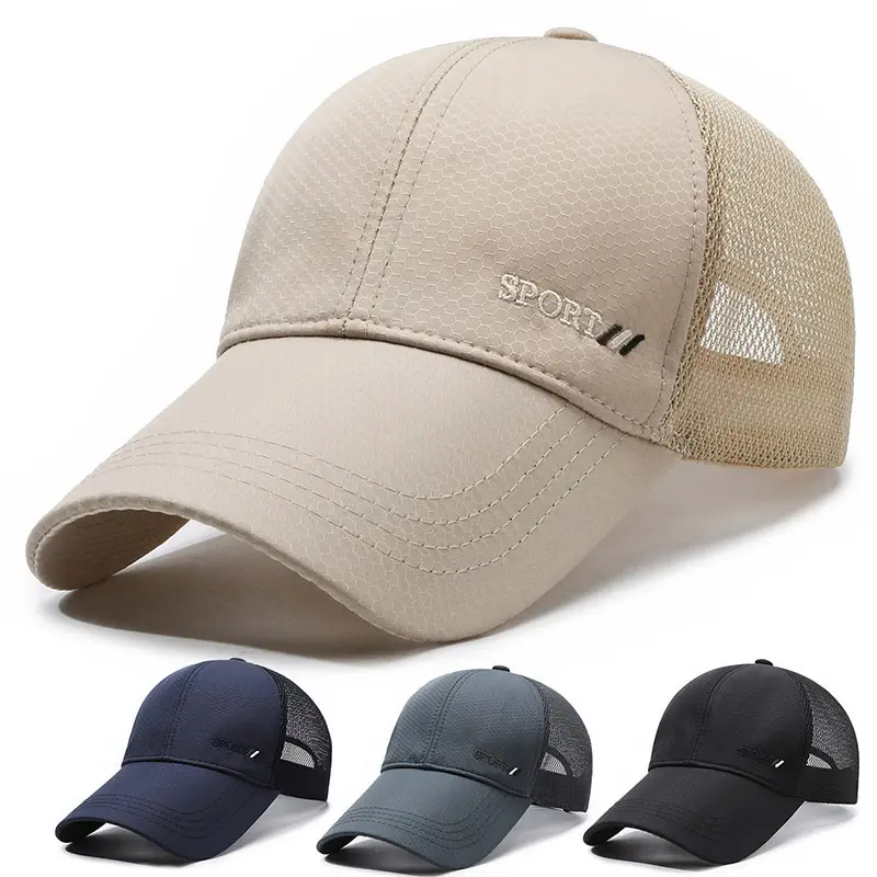 Men Black Mesh Baseball Cap Summer Sun Hat Long Brim