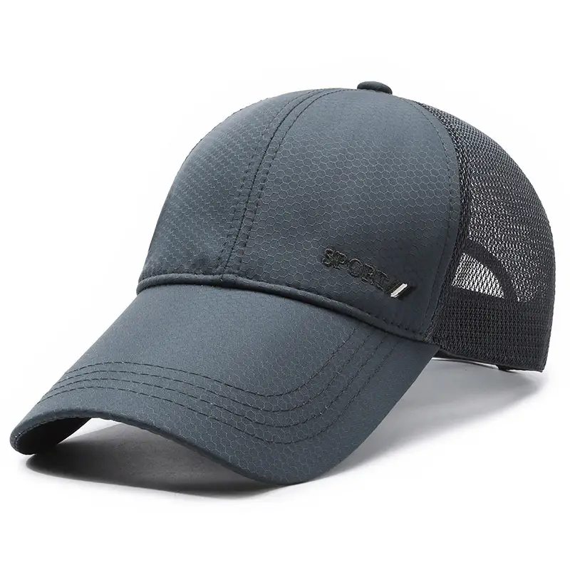 Men Black Mesh Baseball Cap Summer Sun Hat Long Brim