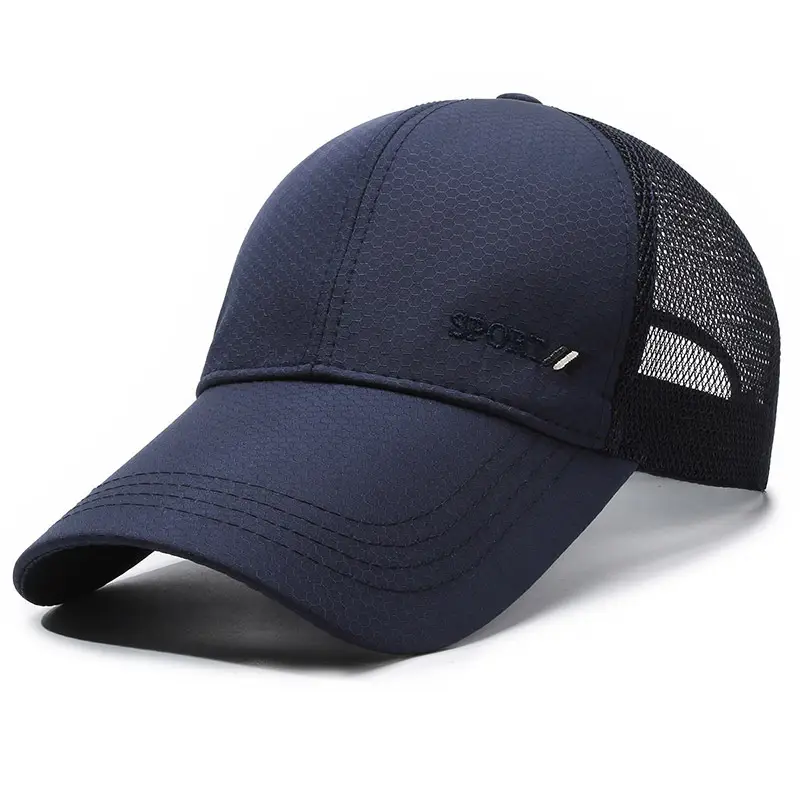 Men Black Mesh Baseball Cap Summer Sun Hat Long Brim