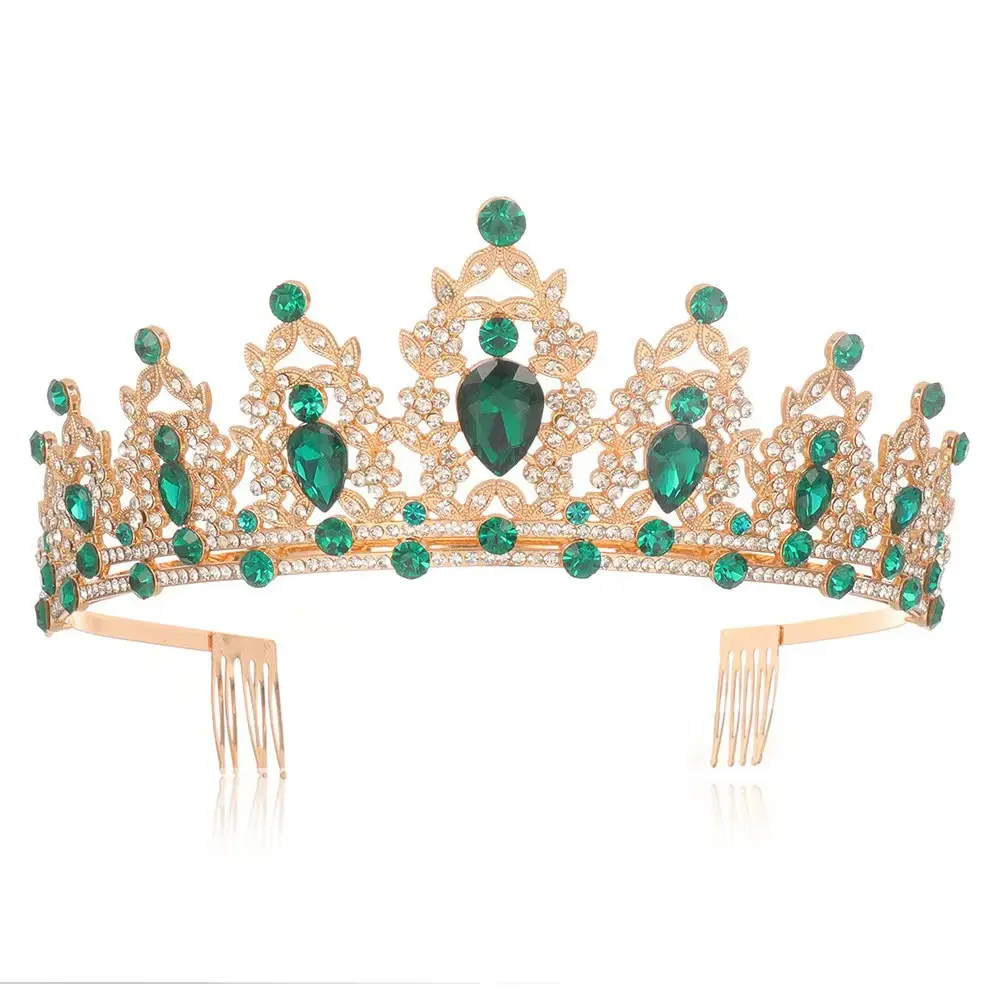 Cross Border Bridal Crown with Green Rhinestones - Image 11