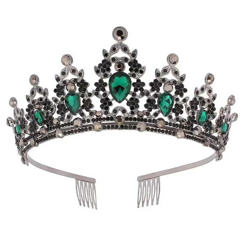 Cross Border Bridal Crown with Green Rhinestones - Image 9