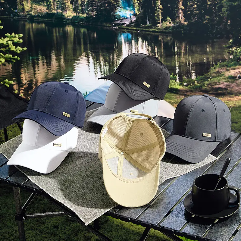 2025 White Baseball Cap with Metal Label & Water Repellent - Image 8