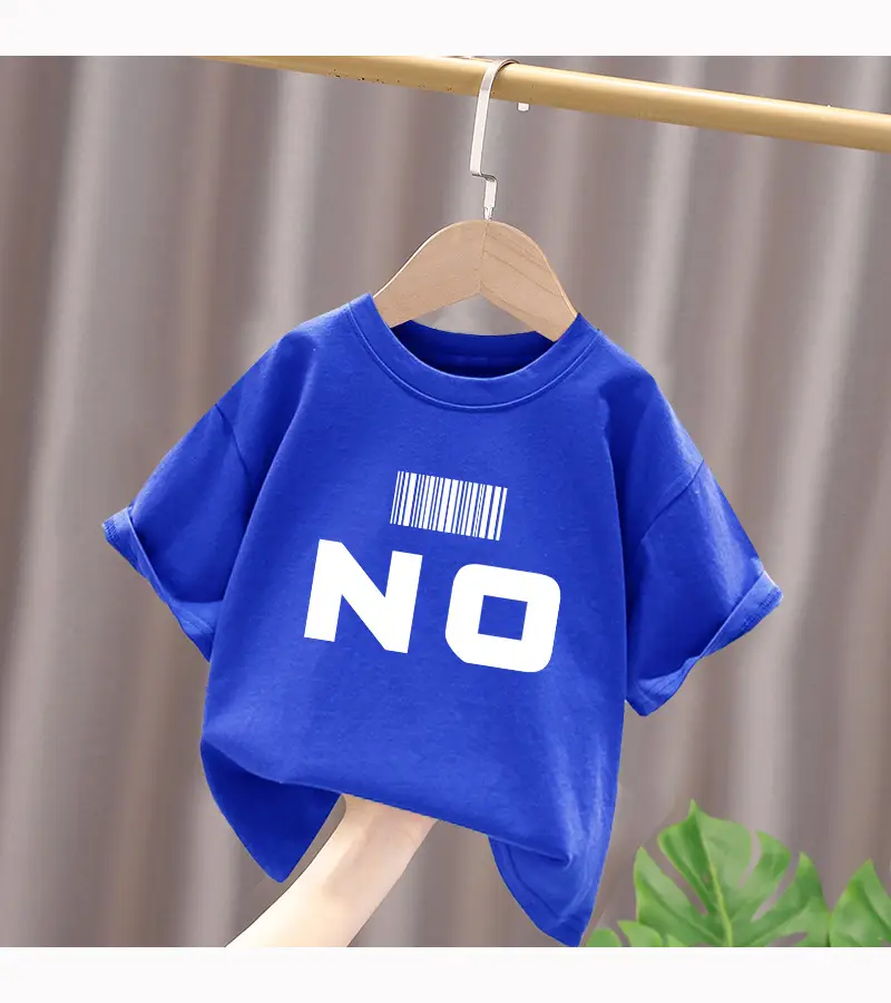 Blue Cotton Kids T-Shirt No Print Mid Big Summer Top — feature 15