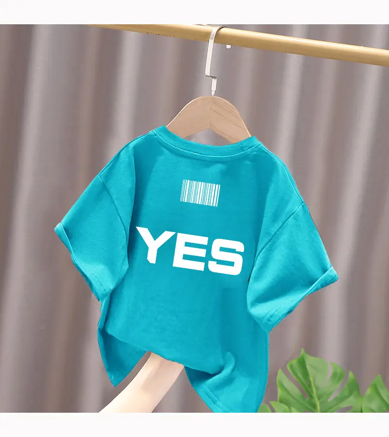 Blue Cotton Kids T-Shirt No Print Mid Big Summer Top — feature 16