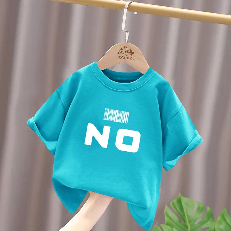 Blue Cotton Kids T-Shirt No Print Mid Big Summer Top - Image 5