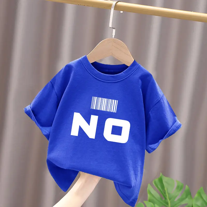 Blue Cotton Kids T-Shirt No Print Mid Big Summer Top - Image 6