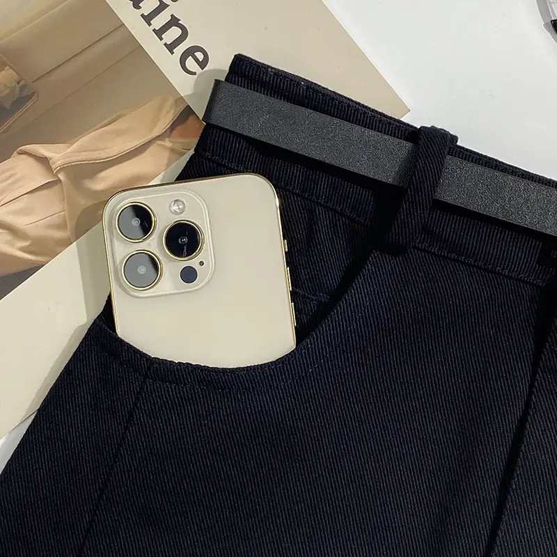 Gray A-Line Denim Skirt with Belt for Women
