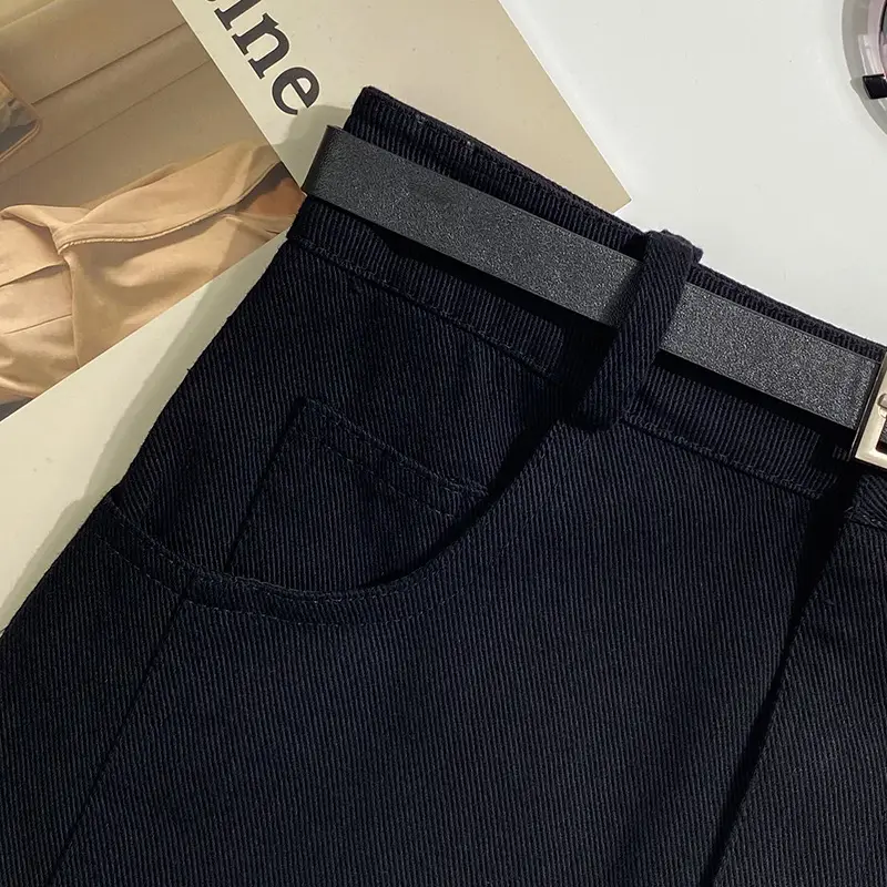 Gray A-Line Denim Skirt with Belt for Women — feature 7