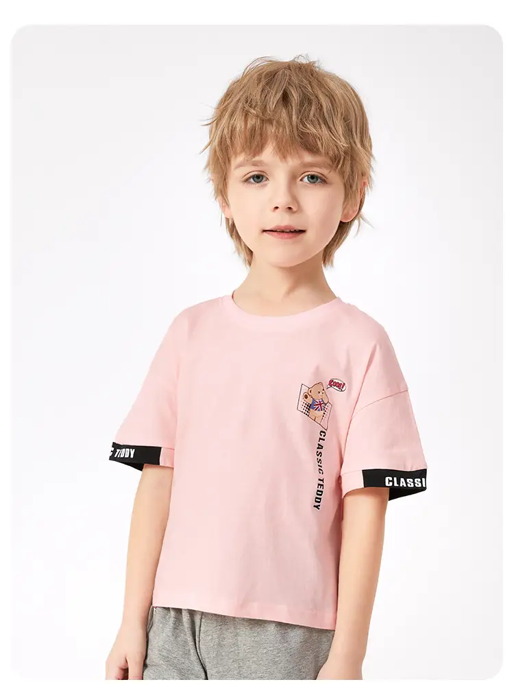 Pink Printed Teddy T-Shirt for Boys Summer Wear — feature 14