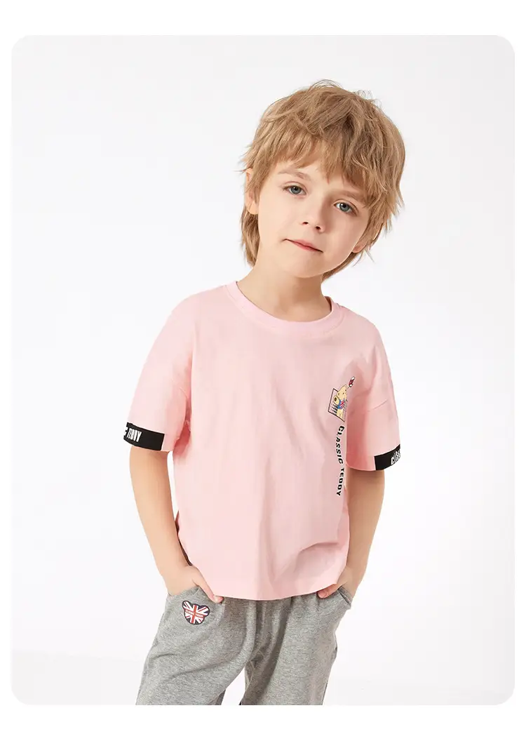Pink Printed Teddy T-Shirt for Boys Summer Wear — feature 15