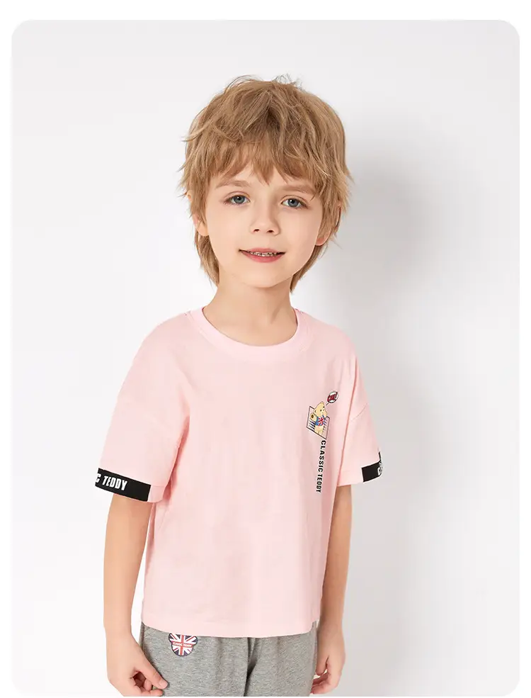 Pink Printed Teddy T-Shirt for Boys Summer Wear — feature 16