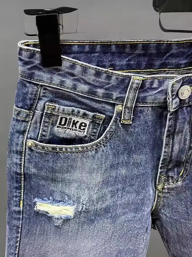 Men Denim Shorts Slim Fit Scratch All Match - Image 4
