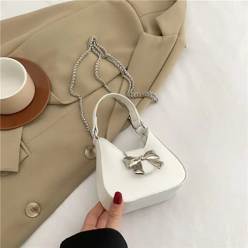 Silver Bow Shoulder Bag for Women 2024 Spring - Image 2