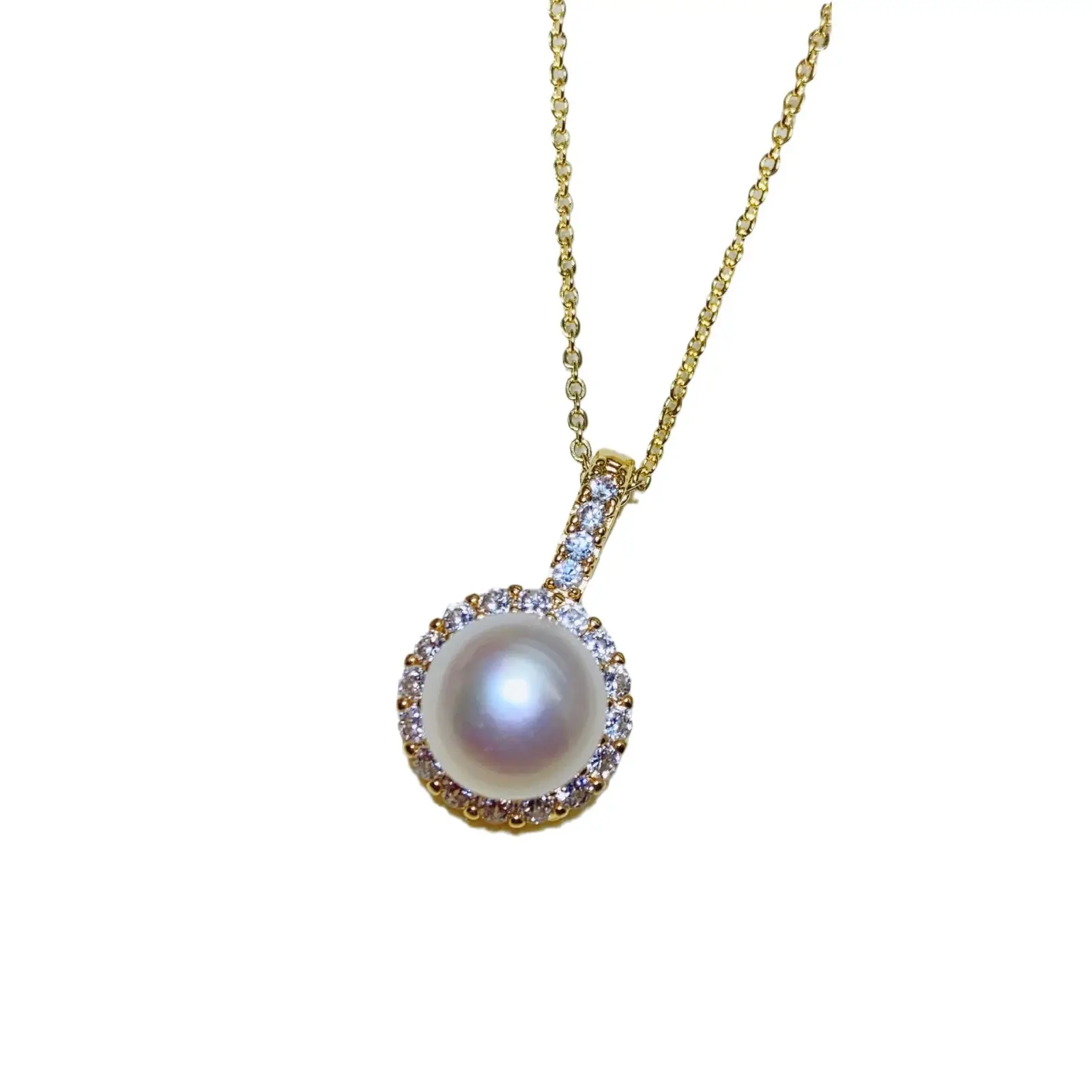 Real Pearl Pendant with Gold Plated Diamond Set for Women - Image 9