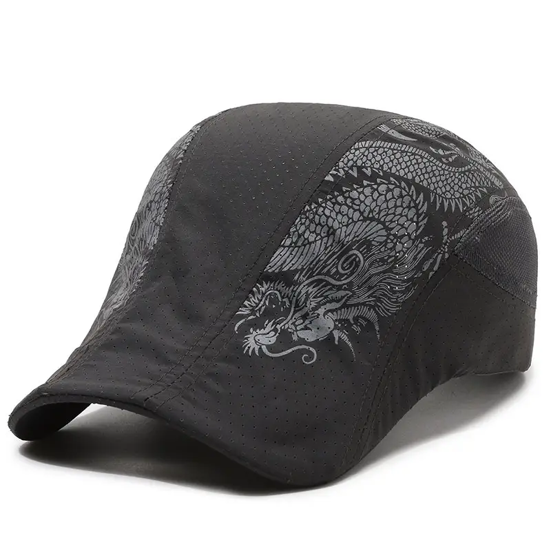 Men's Black Dragon Embroidered Mesh Cap - Image 8
