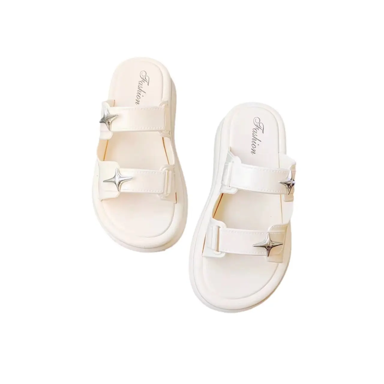 Women Cross Star Double Belt Slippers Cream 2024 - Image 7