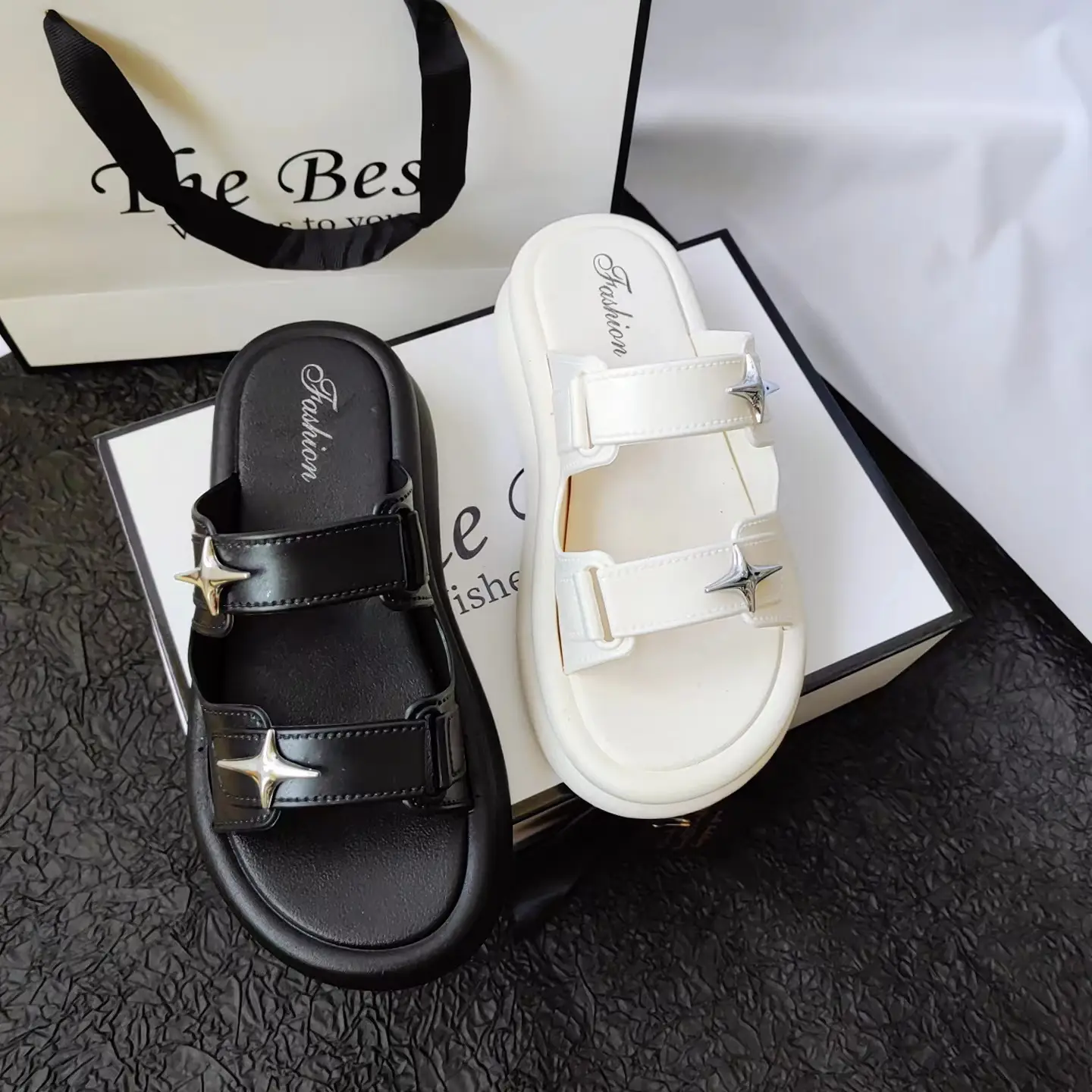 Women Cross Star Double Belt Slippers Cream 2024 — feature 3