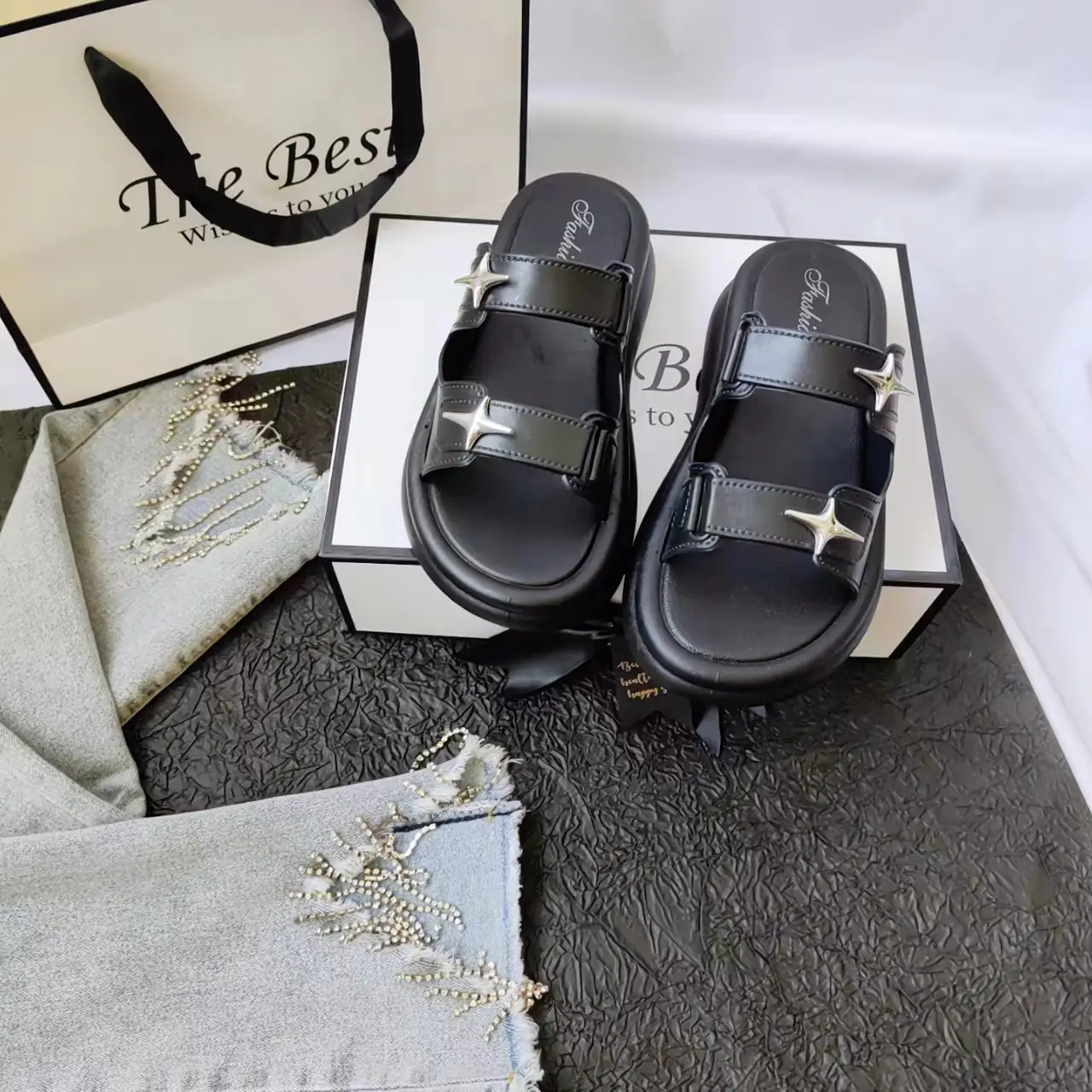 Women Cross Star Double Belt Slippers Cream 2024 — feature 8